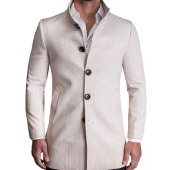 State and Liberty Light Tan Plaid Open Button Overcoat