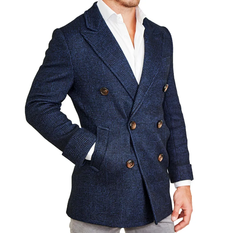State and Liberty Navy Plaid Double-Breasted Overcoat