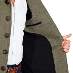 State and Liberty Olive Herringbone Open Button Overcoat