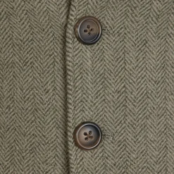State and Liberty Olive Herringbone Open Button Overcoat