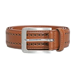 State and Liberty Perforated Leather Belt - Light Brown