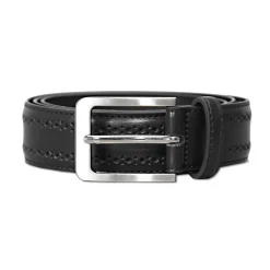 State and Liberty Perforated Leather Belt - Black