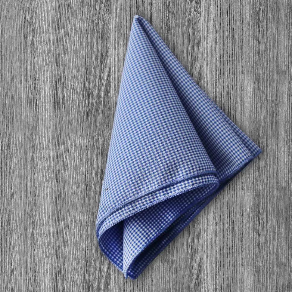 State and Liberty Pocket Square - Blue Microcheck