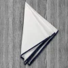 State and Liberty Pocket Square - White With Blue Edge Stitch