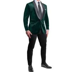 State and Liberty Satin Lapel Tuxedo Jacket - Green Velvet