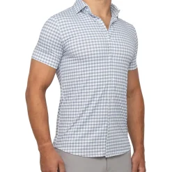 State and Liberty "The August" White & Grey Big Check Short Sleeve Button Down