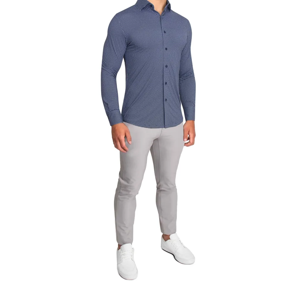 State and Liberty "The Eisenhower" Sport Shirt - Navy With White Grid