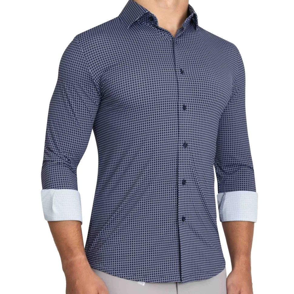 State and Liberty "The Eisenhower" Sport Shirt - Navy With White Grid