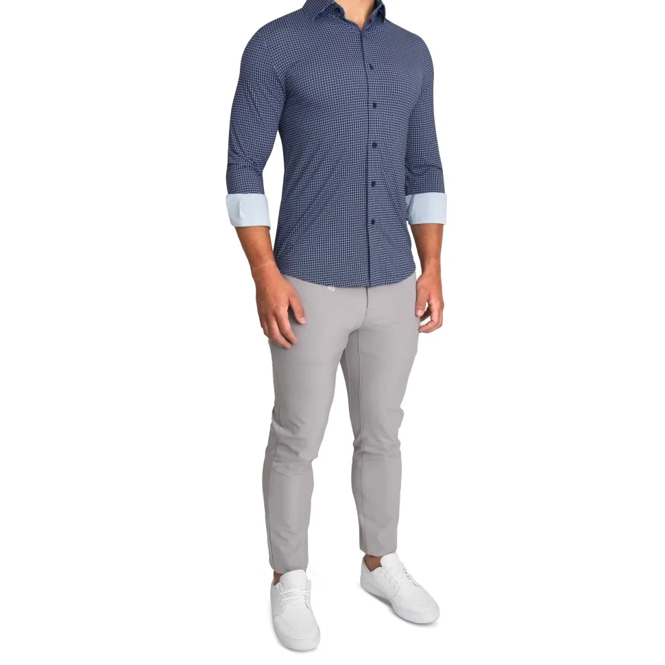 State and Liberty "The Eisenhower" Sport Shirt - Navy With White Grid