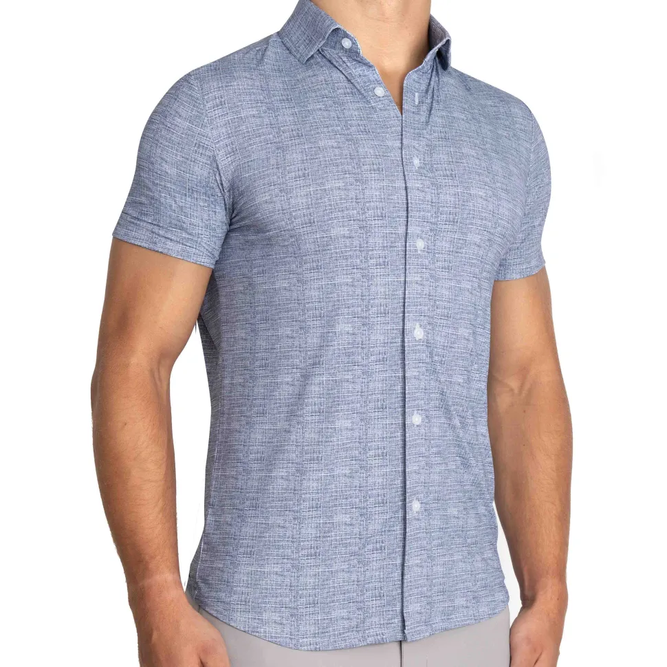 State and Liberty "The Troy" Navy Printed Linen Short Sleeve Button Down