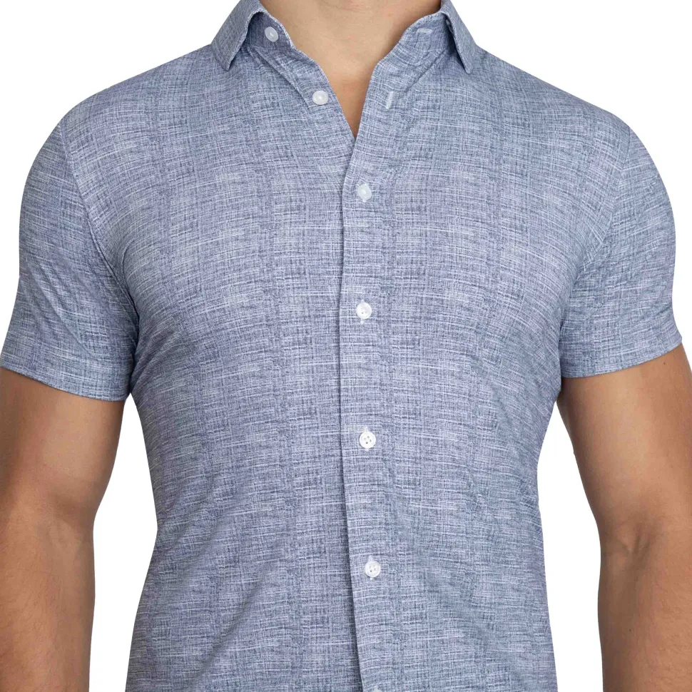 State and Liberty "The Troy" Navy Printed Linen Short Sleeve Button Down