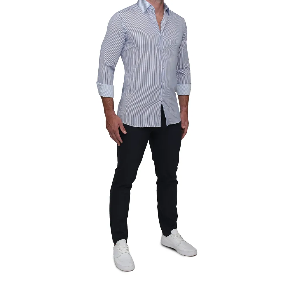 State and Liberty "The Tucker" Mid-Blue Bengal Stripe