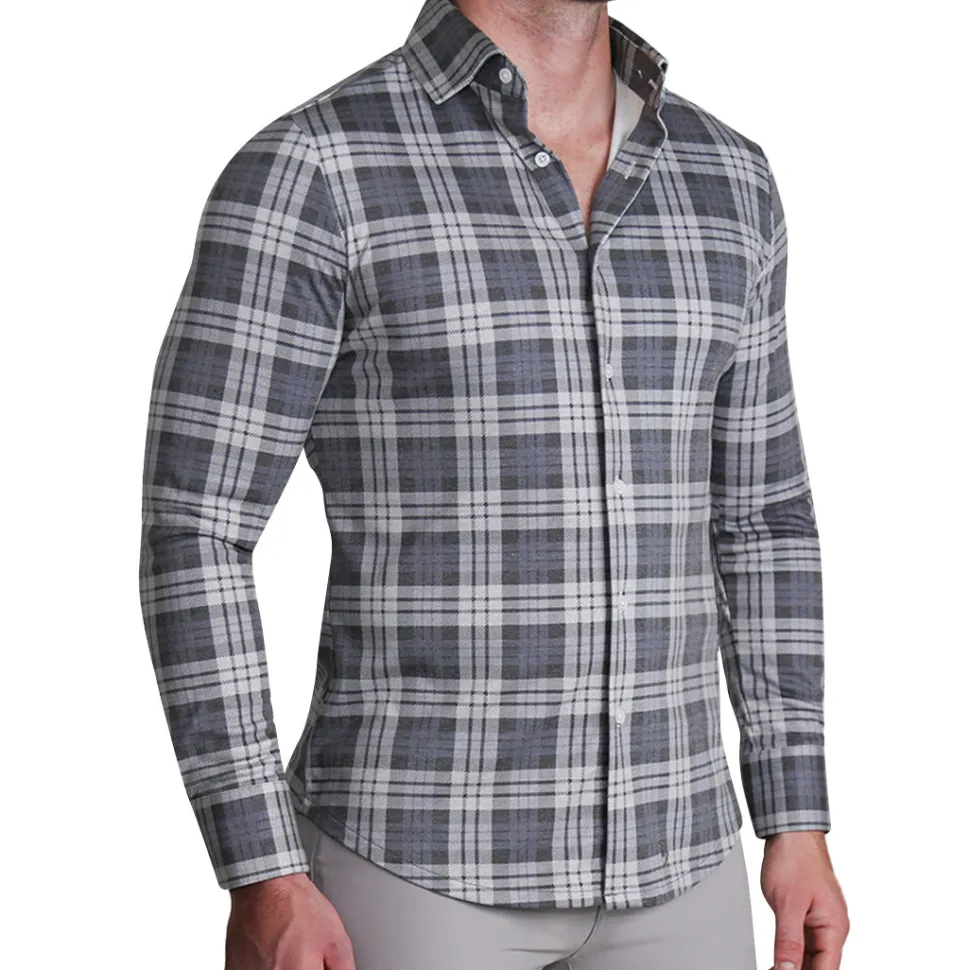 State and Liberty "The Warner" Grey and White Windowpane Casual Button Down