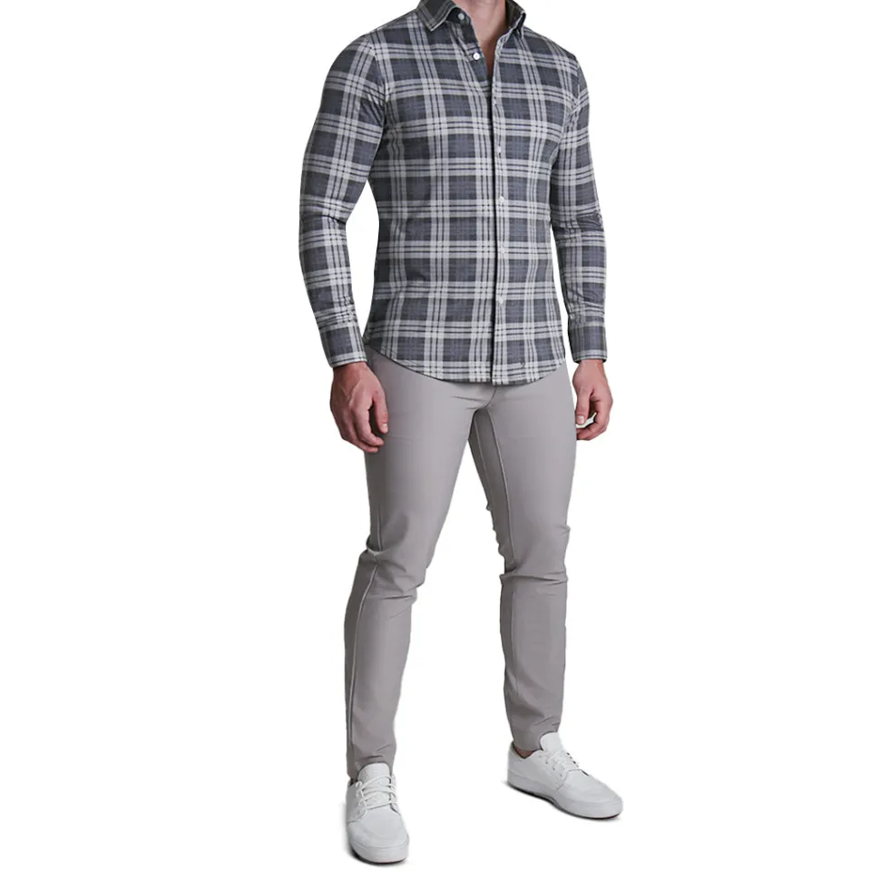 State and Liberty "The Warner" Grey and White Windowpane Casual Button Down