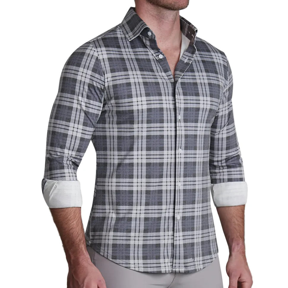State and Liberty "The Warner" Grey and White Windowpane Casual Button Down
