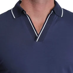 State and Liberty Tipped Long Sleeve Polo - Navy with White
