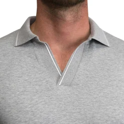 State and Liberty Tipped Long Sleeve Polo - Grey with White