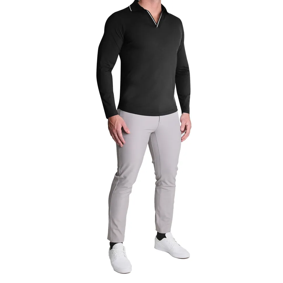 State and Liberty Tipped Long Sleeve Polo - Black with White