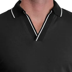 State and Liberty Tipped Long Sleeve Polo - Black with White